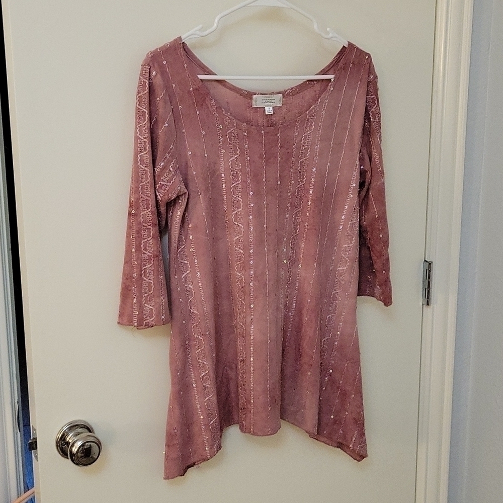SHANNON FORD Dusty Pink Embroidered Beaded Sequin Batik Tunic - Picture 2 of 13